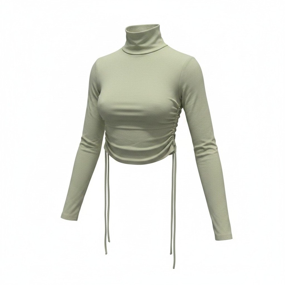Indie Turtleneck Crop Top Womens Small Sage Green Ruched